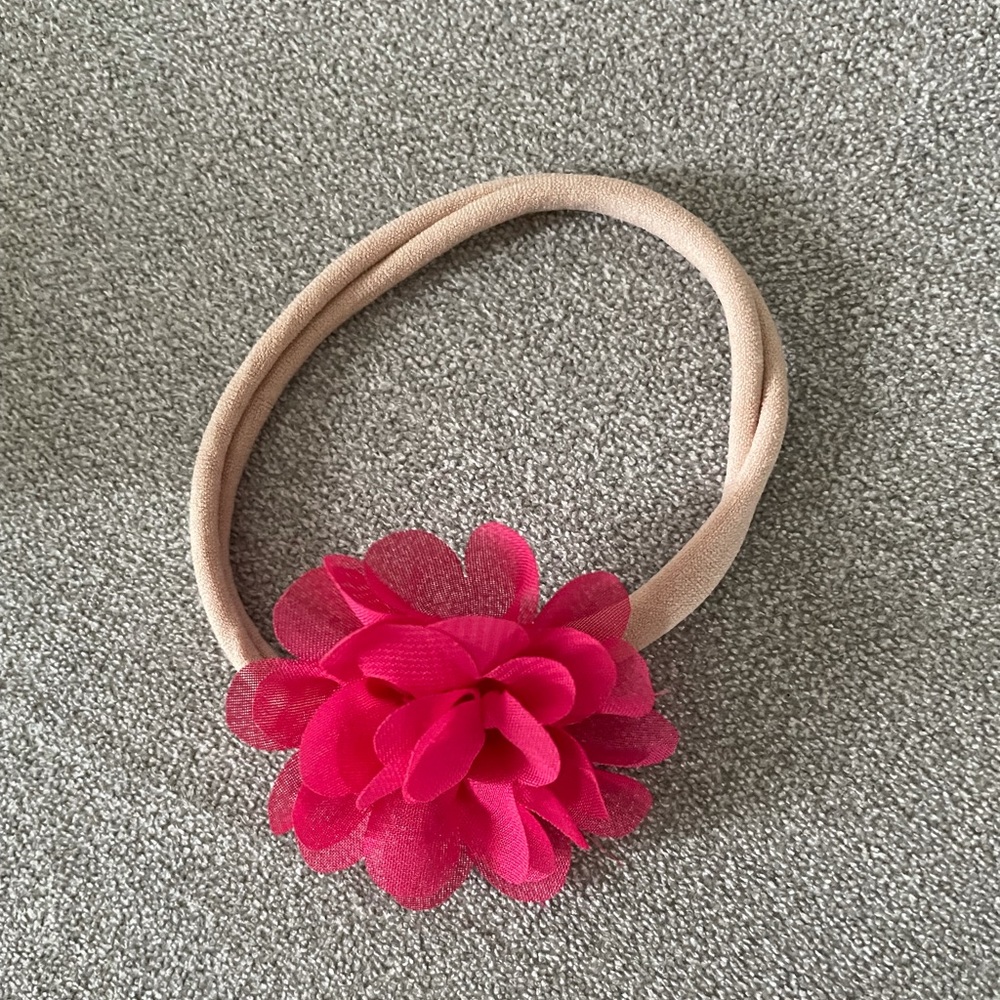 Handmade baby headband with pink flower